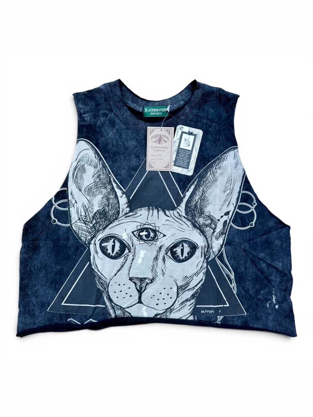 Distressed Black Cat Graphic Crop Tank